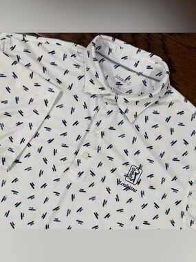 Johnnie-O Polo Shirt Men XL White Surfer AOP Golf Performance TPC Louisiana